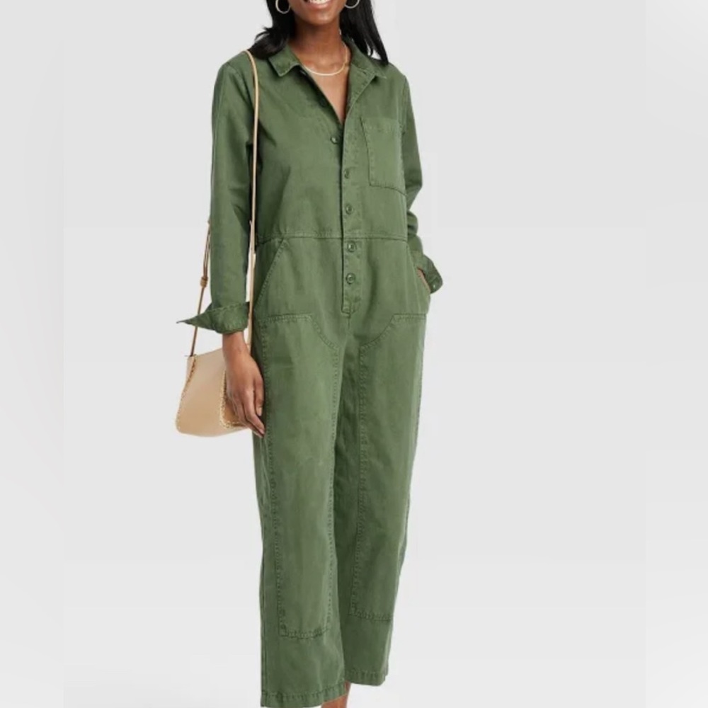 Women's Long Sleeve Button-Front Boilersuit - Universal Thread Green New